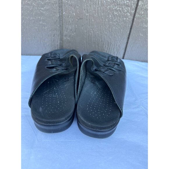 SAS Women's Black Leather Slide Sandals 3 Adjustable Strap Buckles Comfort 11 - Picture 3 of 10